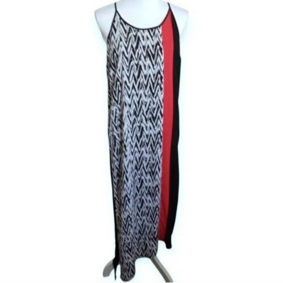 White House Black Market Black, White, & Red Asemetrical Maxi dress Sz.4 EUC - Picture 2 of 10